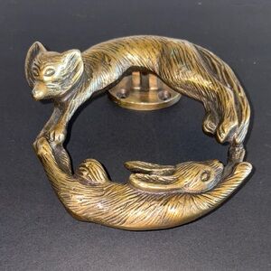 Anthropologie Brass Fox and Rabbit Door Knocker “Forest Friendship” Discontinued